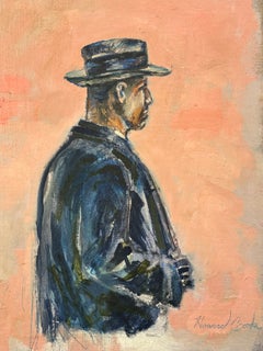 Oil Portrait painting of Man in Hat & Raincoat