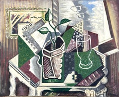 Chinese Lily (Cubist Still Life Mid-century Modernist oil painting)