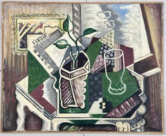 Chinese Lily (Cubist Still Life Mid-century Modernist oil painting)