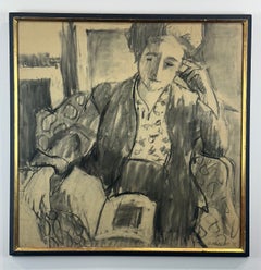 Seated Woman in an Interior (Abstract Expressionist Figurative Drawing)