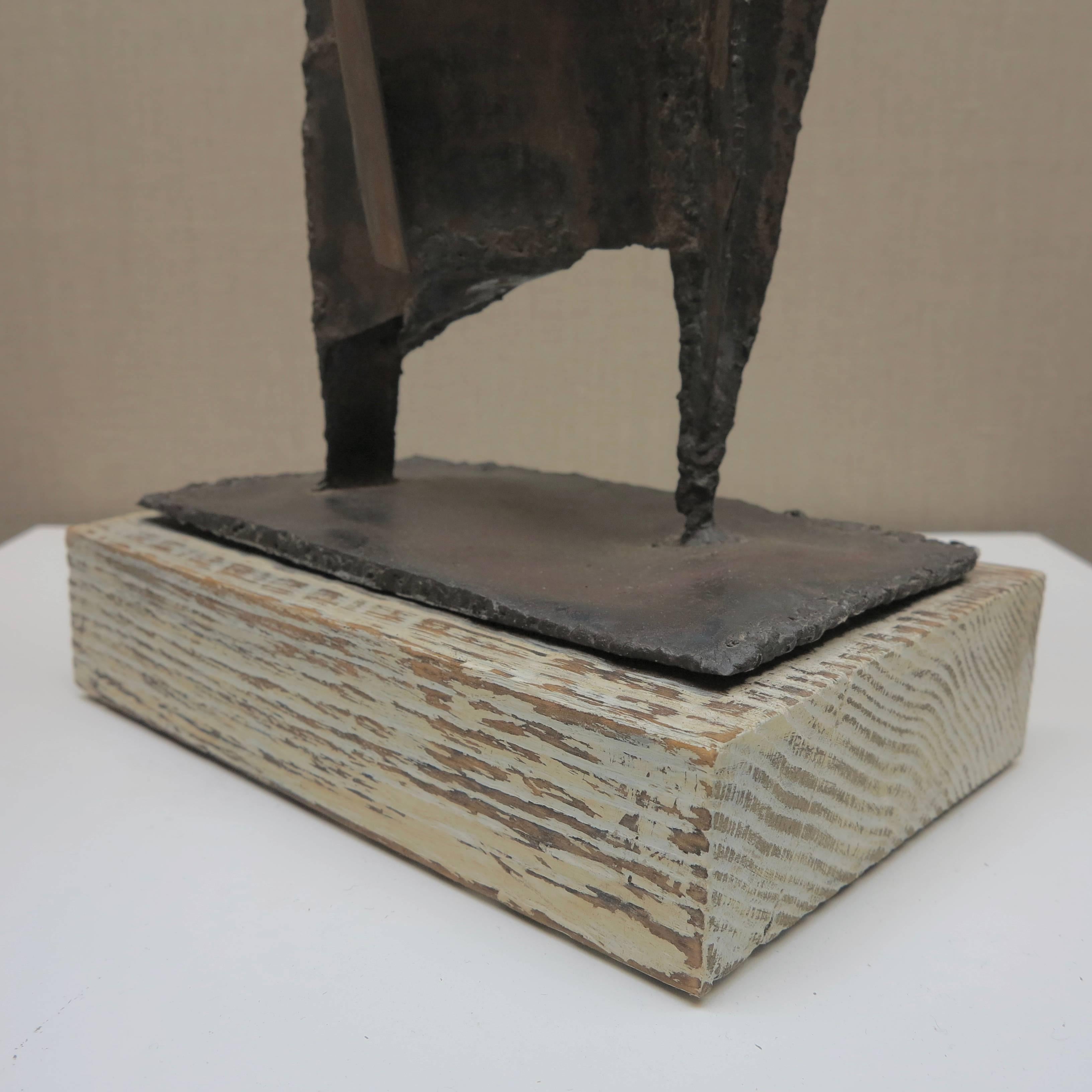 Bernard Brenner (1939-2007). Standing figure, c. 1960s. Welded steel on wood base, 25 x 9.5 x 6 inches. Excellent condition with no conservation.

Price on request

Biography:

Bernard Brenner was born in Philadelphia in 1927. After serving in the
