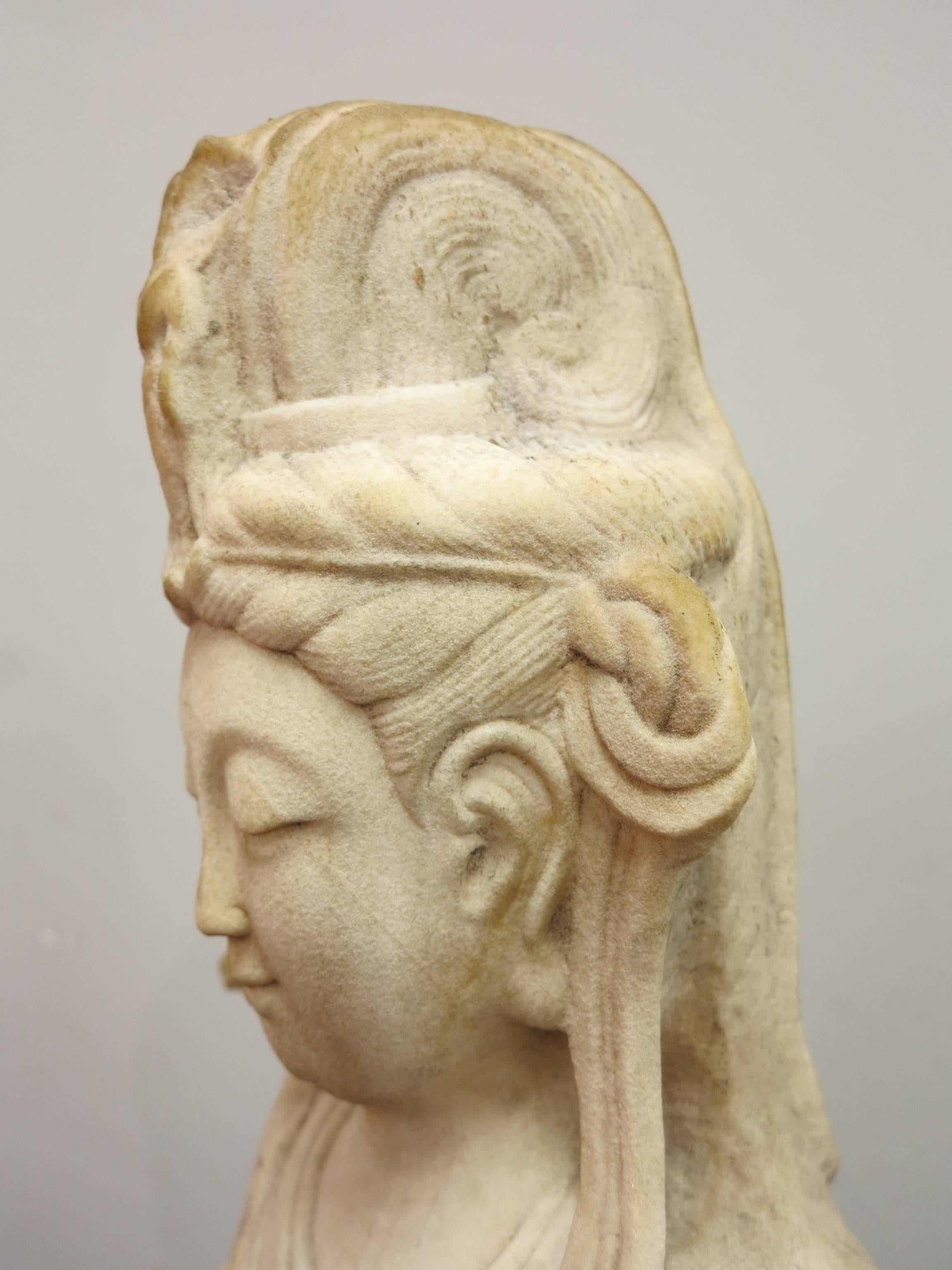Antique standing Guan Yin Bodhisattva marble sculpture 1
