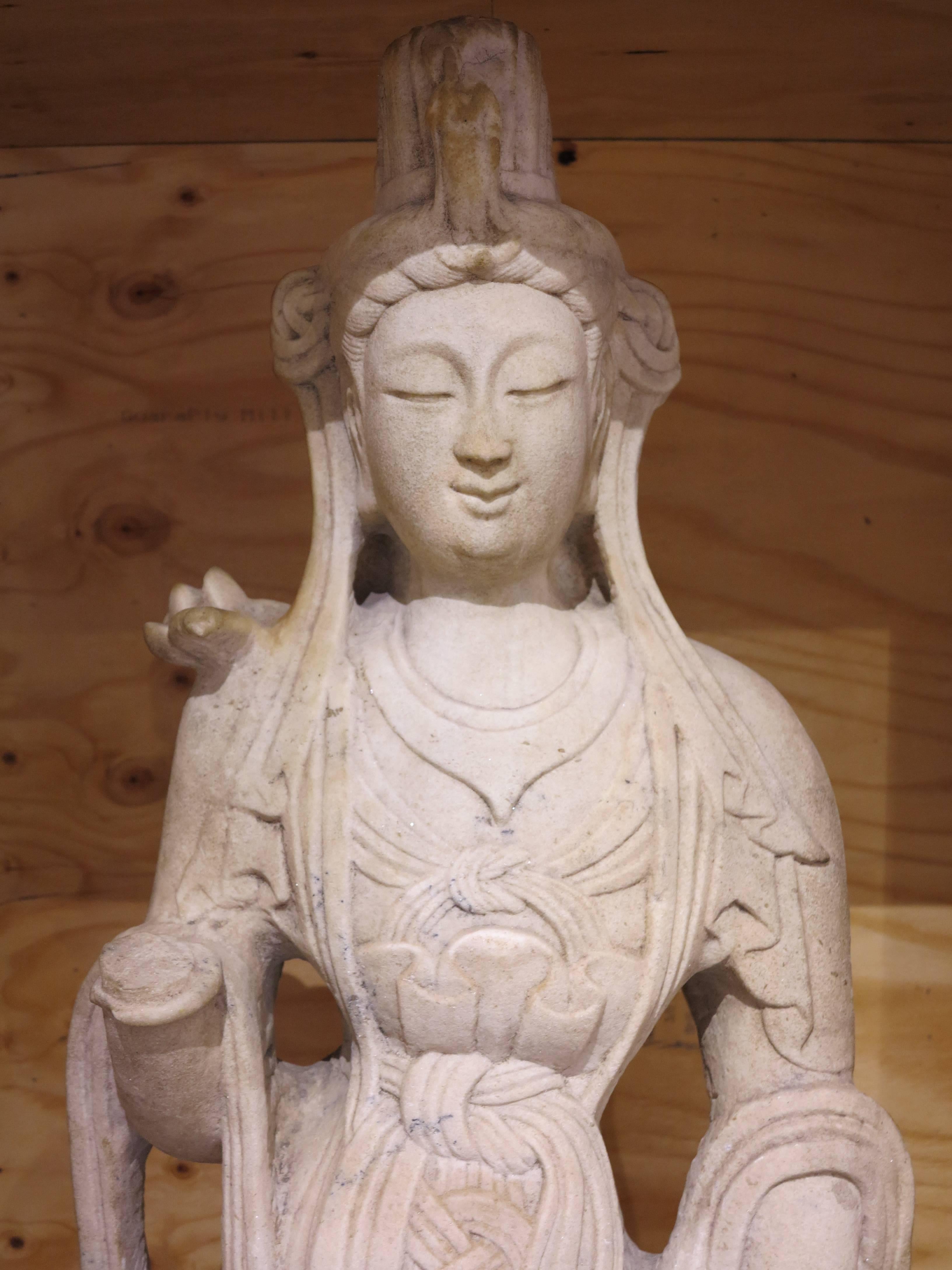 Antique standing Guan Yin Bodhisattva marble sculpture 5