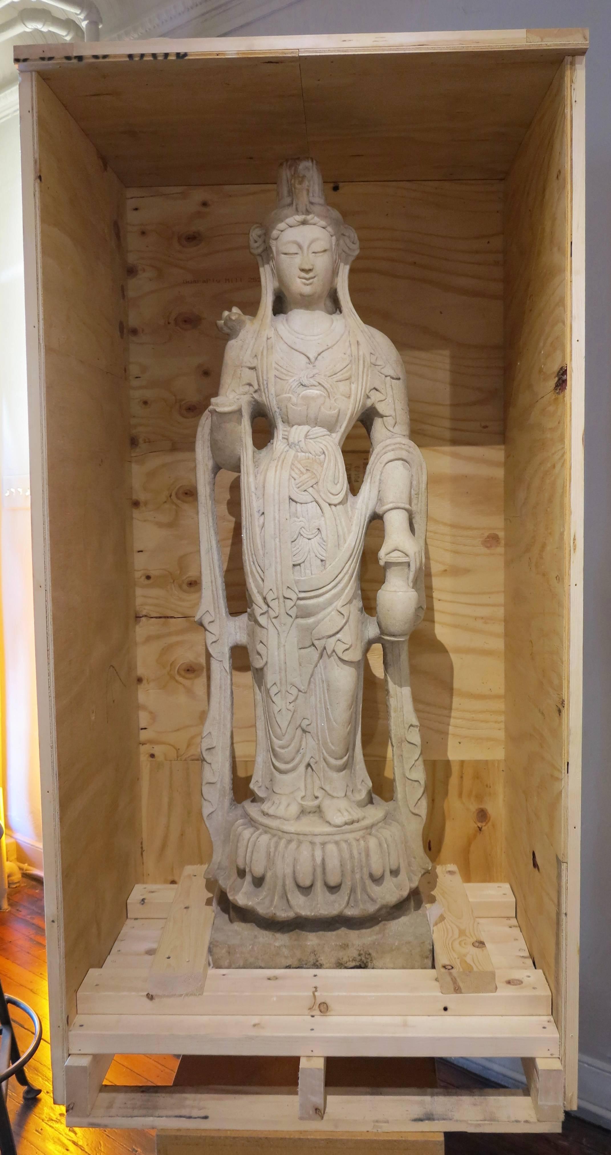 Antique standing Guan Yin Bodhisattva marble sculpture 3