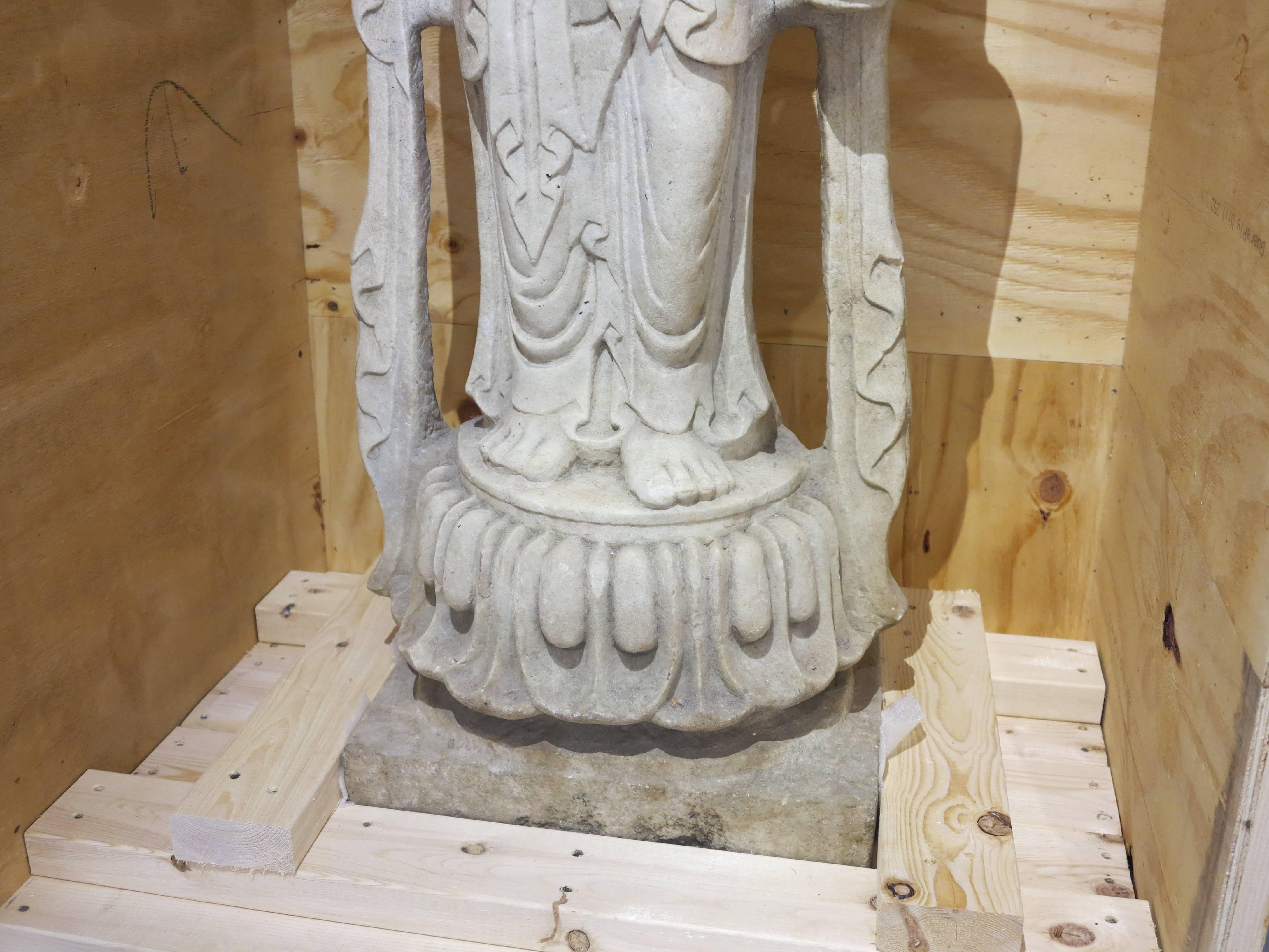 Antique standing Guan Yin Bodhisattva marble sculpture 4