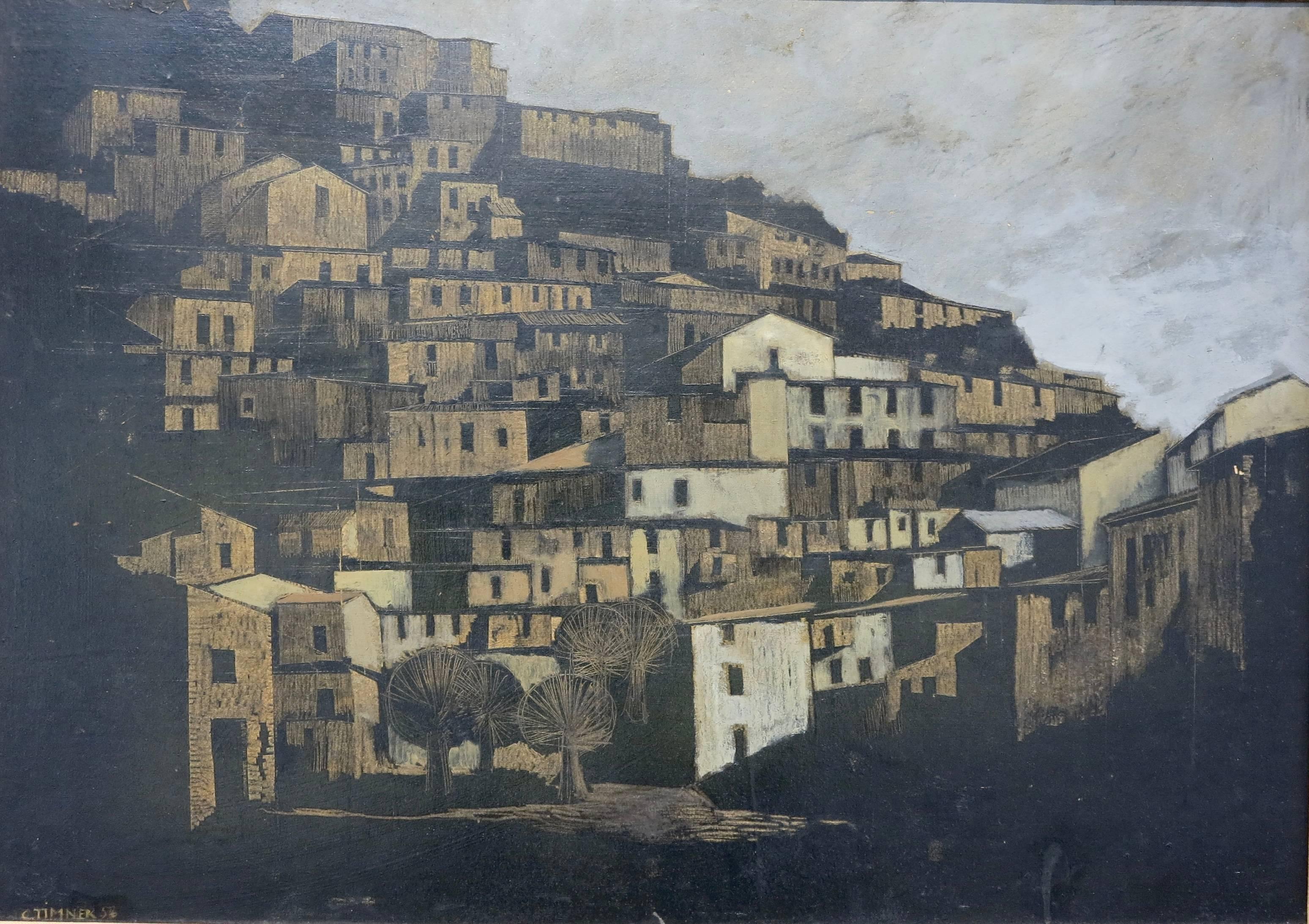 Carl TImner Landscape Painting - City & Trees (Mid-century Italian landscape painting)