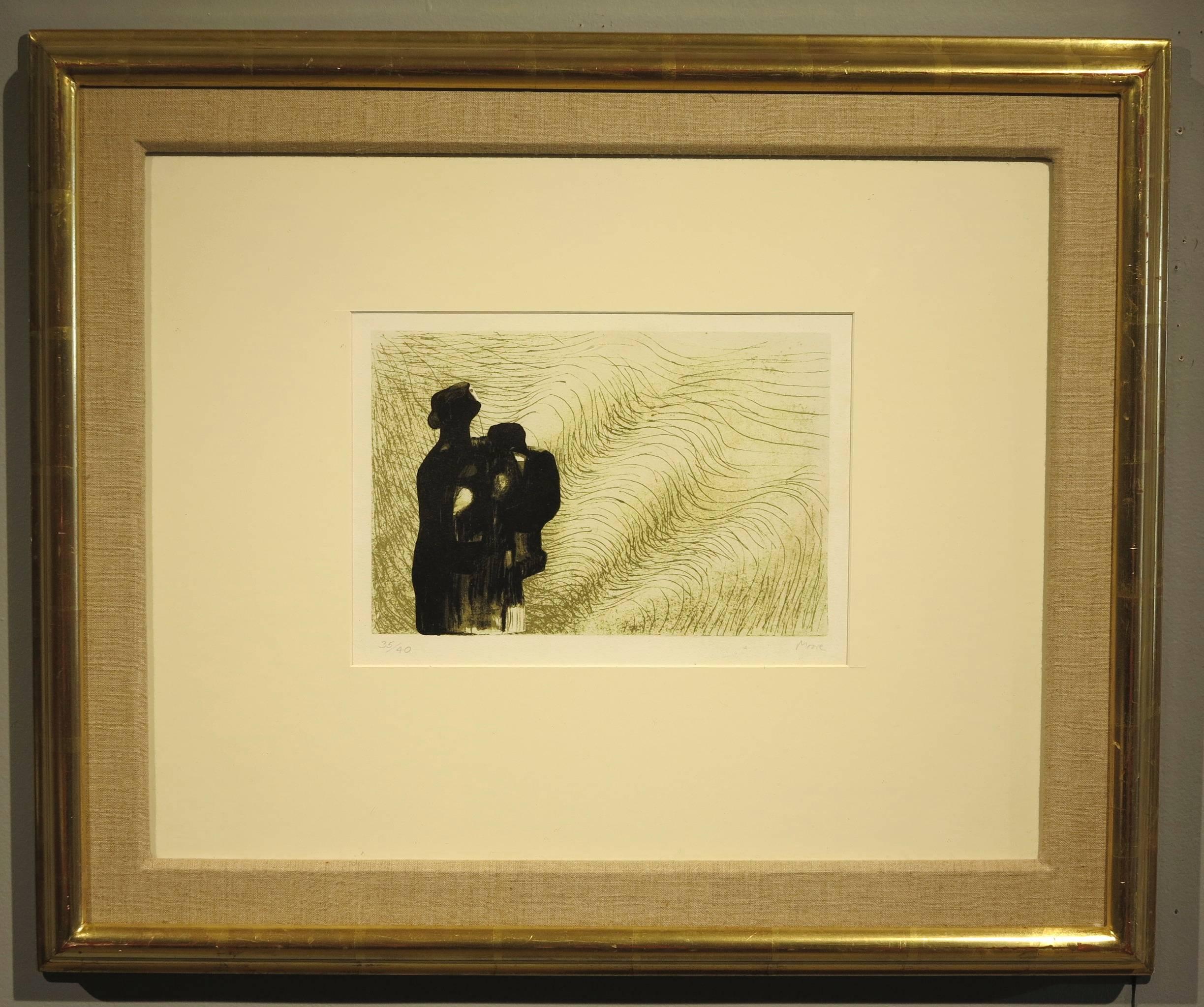 Mother and Child with Wave Background III - Print by Henry Moore