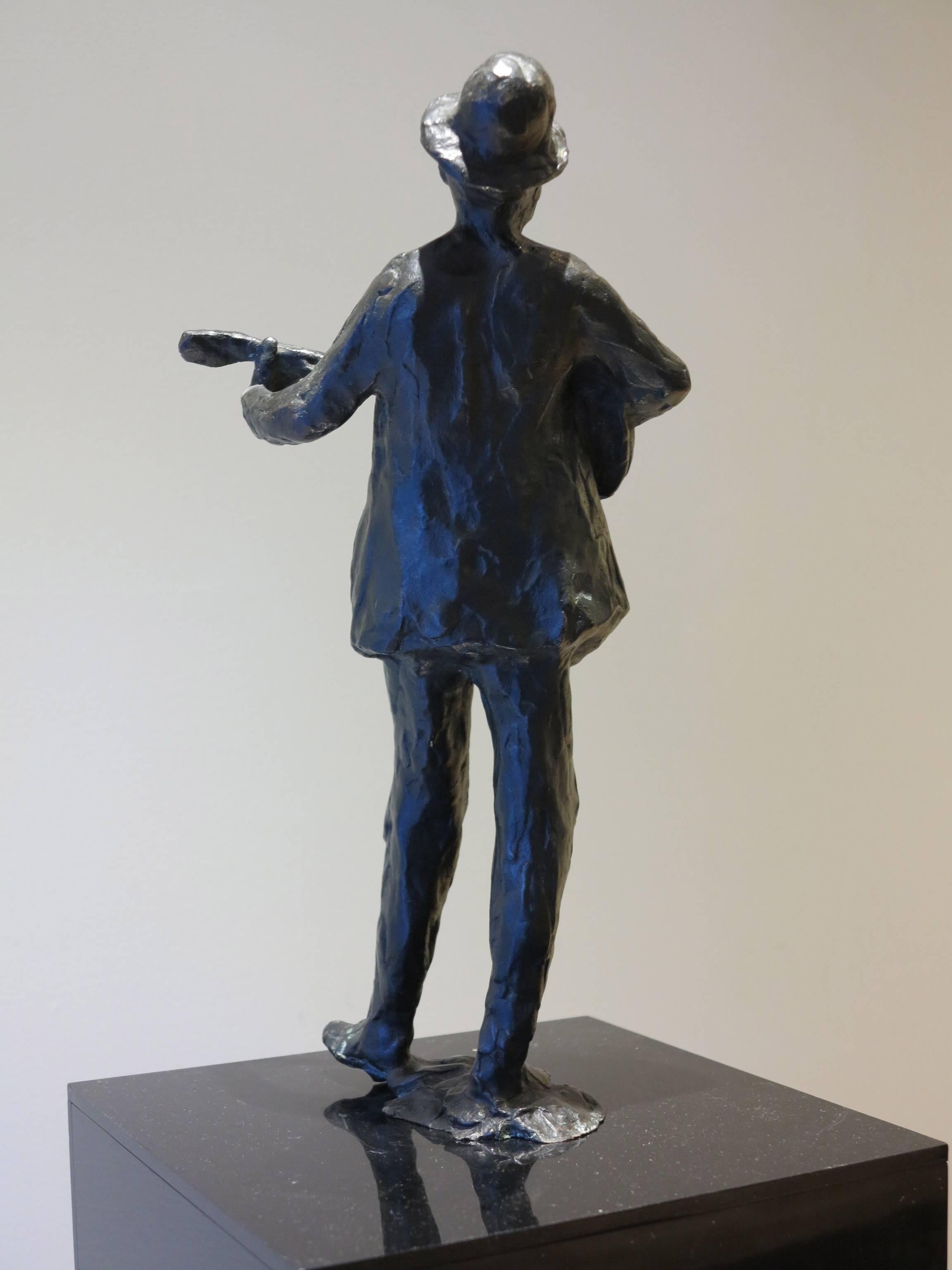 Man with Guitar - Gold Figurative Sculpture by Harry Jackson