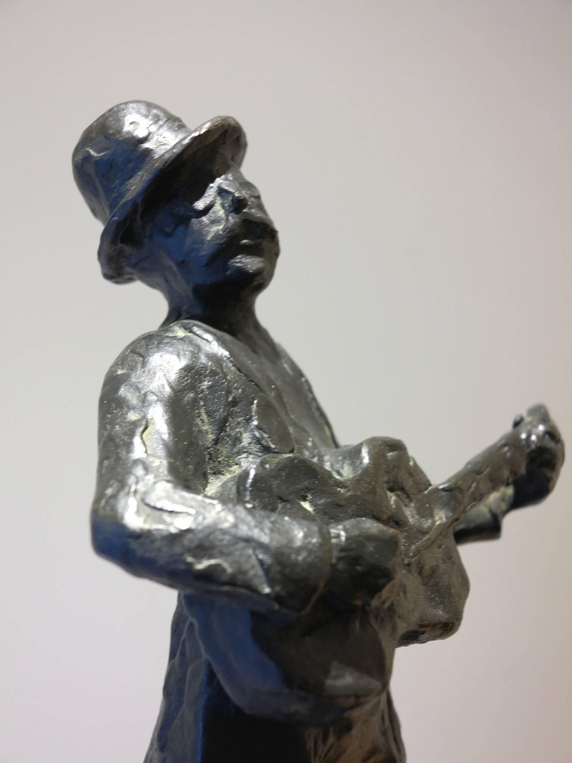 Man with Guitar - Abstract Sculpture by Harry Jackson