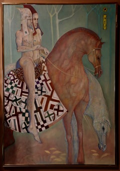 Mylo Quam 'Two Riders' Oil on Canvas Woodstock NY 1990 20th Century Surrealist