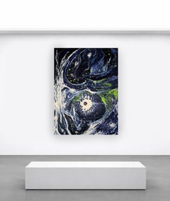 Stargazer: Abstract Painting of Blue White Galaxy, Modern, 101x76 cm