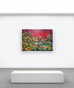 I Carry You in My Heart: Bold Abstract Landscape Painting, Red, Large, Floral