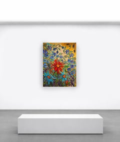 «Flores de la libertad»: pintura acrílica, arte contemporáneo de la naturaleza con un estilo llamativo, de gran formato