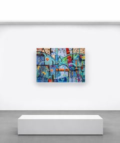 L'effimero del tempo: grande quadro astratto in acrilico in un blu intenso