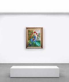 Sérénité sereine : peinture expressionniste abstraite représentant un cheval, cadre doré