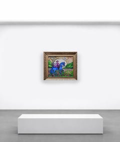 Equestrian Calmness: Abstract Expressionist Horse Painting, Gold Frame