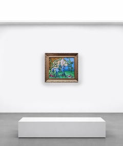 Sentiero della tranquillità: quadro blu in cornice dorata moderna