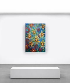 Jolly Jamboree Painting, Large Abstract Floral Landscape, Acrylic, New