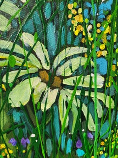 Soft Surrender: dipinto floreale in stile impressionista originale, iris, margherite, luce