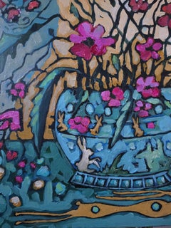 Fiori a volontà: dipinto floreale in stile impressionista originale, vaso, luce, lepre