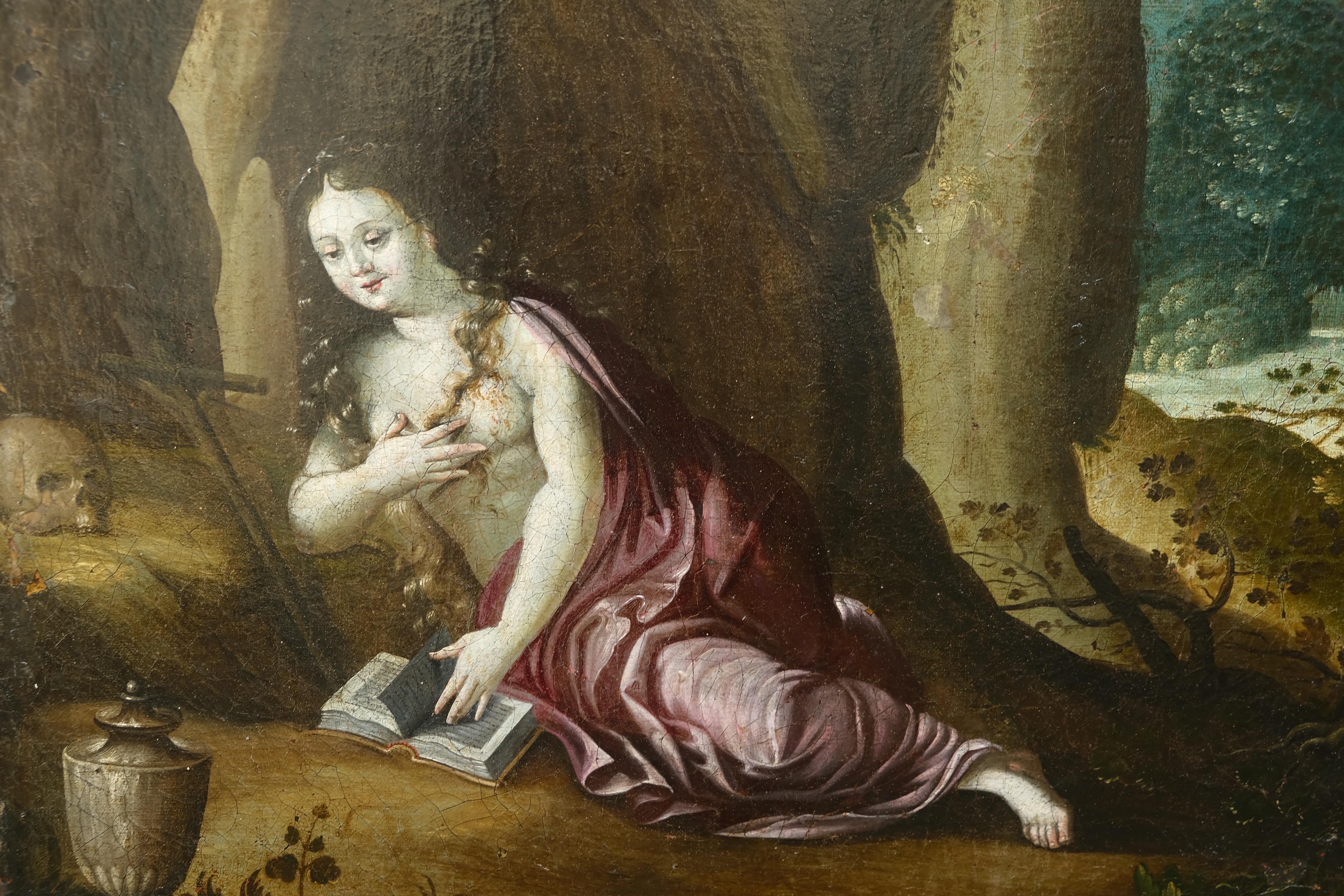 paysage boisé flamand du XVIIe siècle avec château et ville perchée. en vente 8