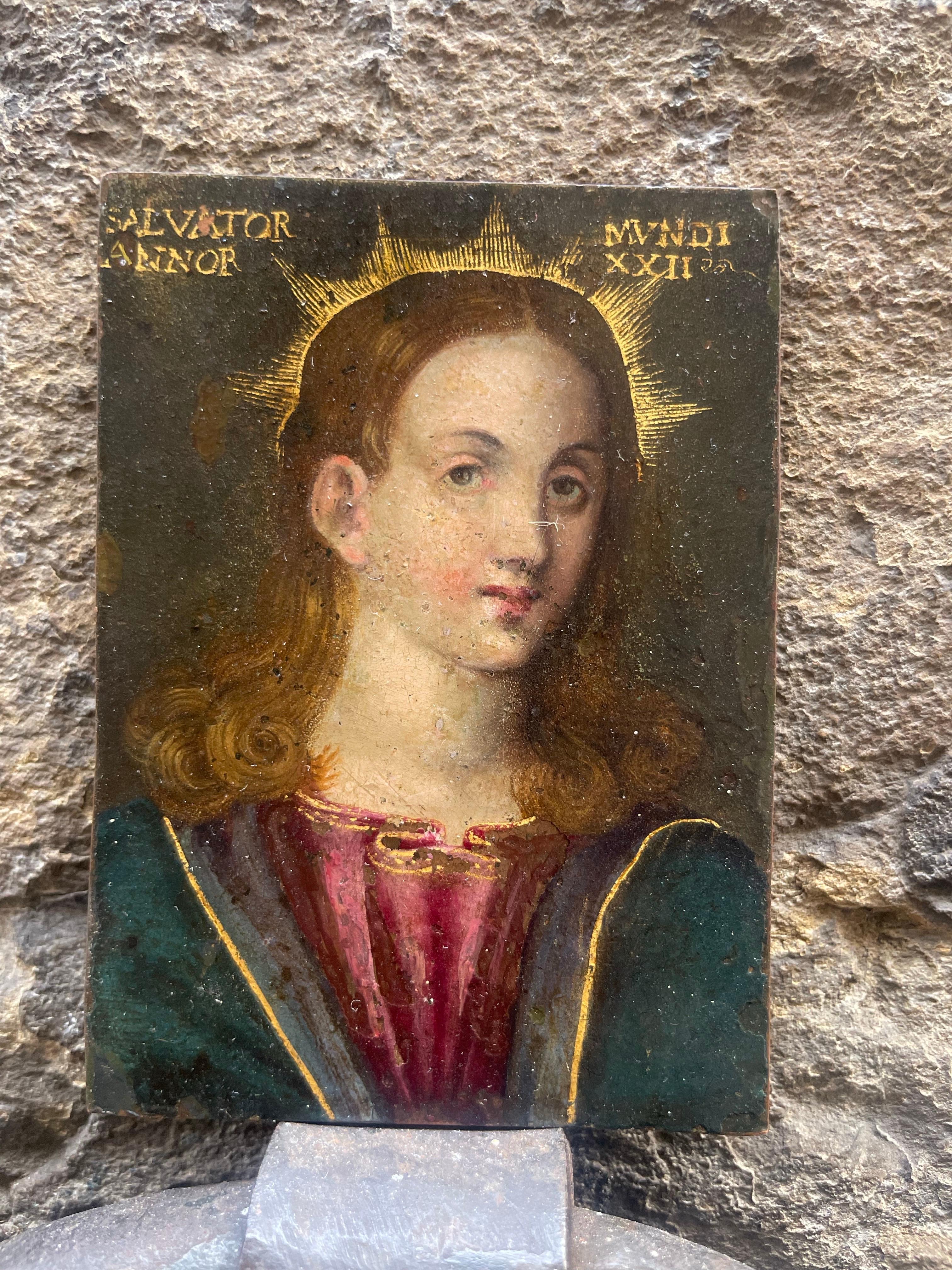 Salvator Mundi, Öl auf Kupfer, Norditalien, spätes 16. - frühes 17. Jh., 9×7 cm im Angebot 8