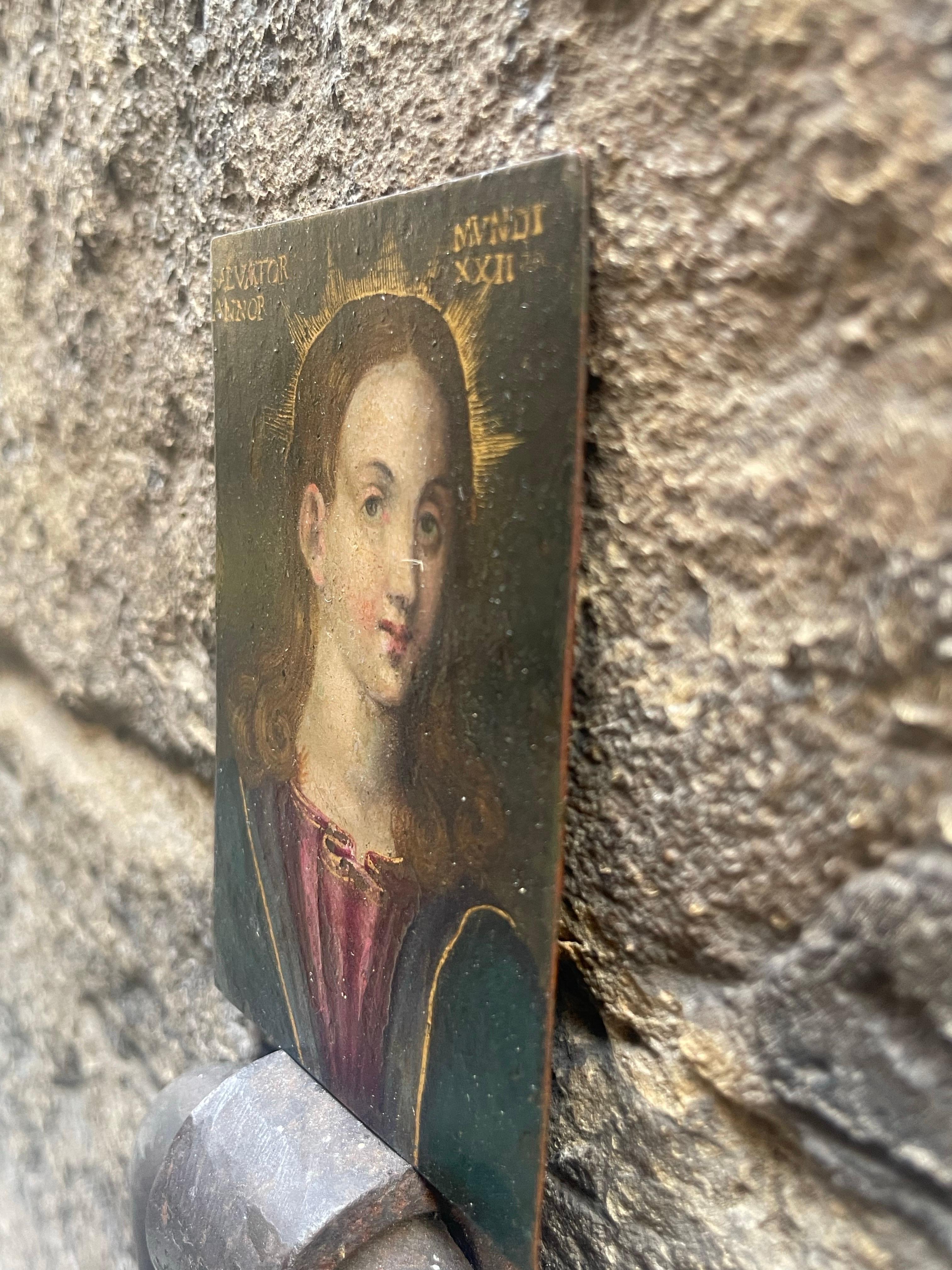 Salvator Mundi, Öl auf Kupfer, Norditalien, spätes 16. - frühes 17. Jh., 9×7 cm im Angebot 12