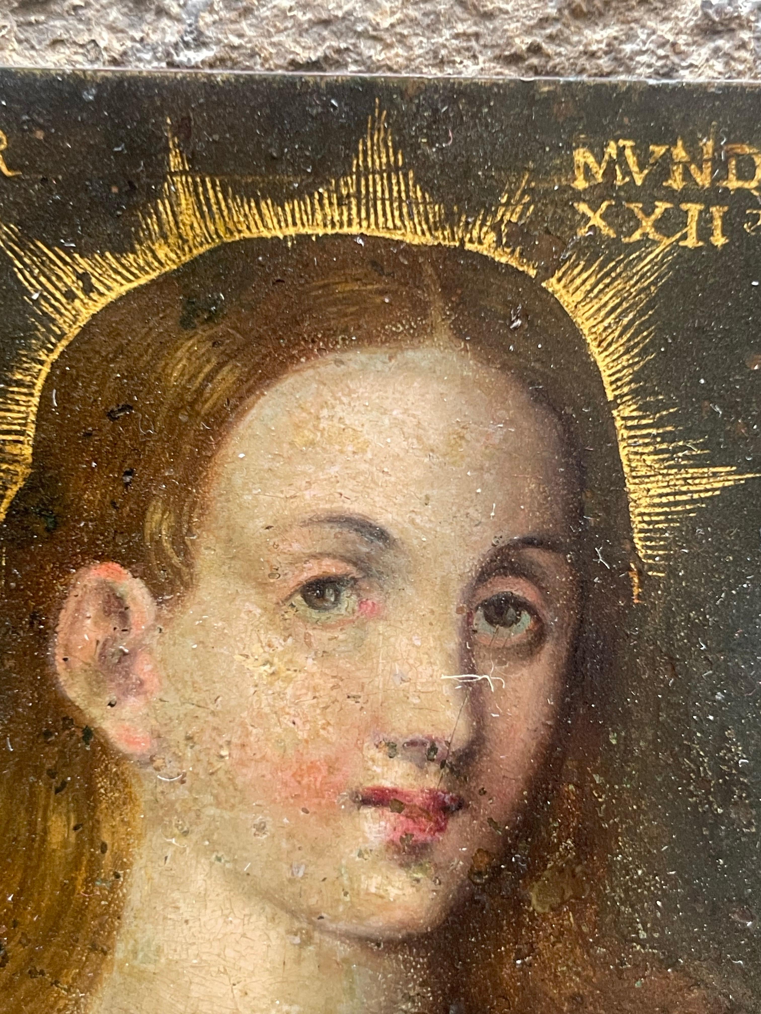 Salvator Mundi, Öl auf Kupfer, Norditalien, spätes 16. - frühes 17. Jh., 9×7 cm im Angebot 10