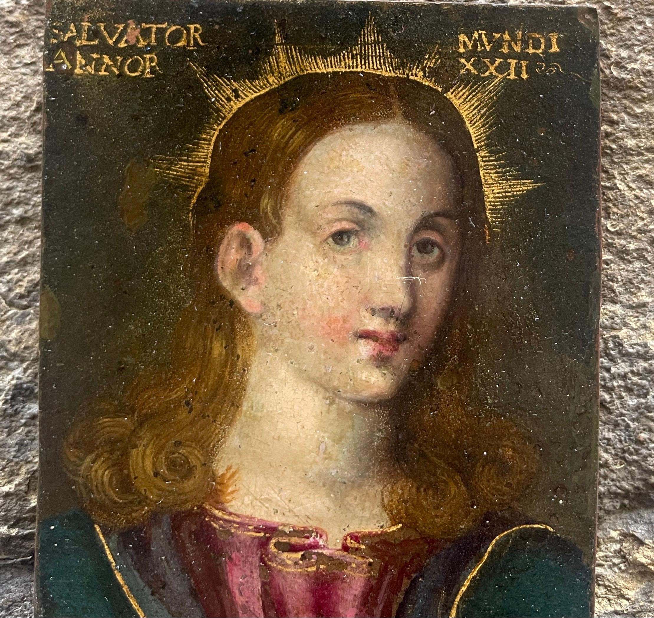 Salvator Mundi, Öl auf Kupfer, Norditalien, spätes 16. - frühes 17. Jh., 9×7 cm im Angebot 11