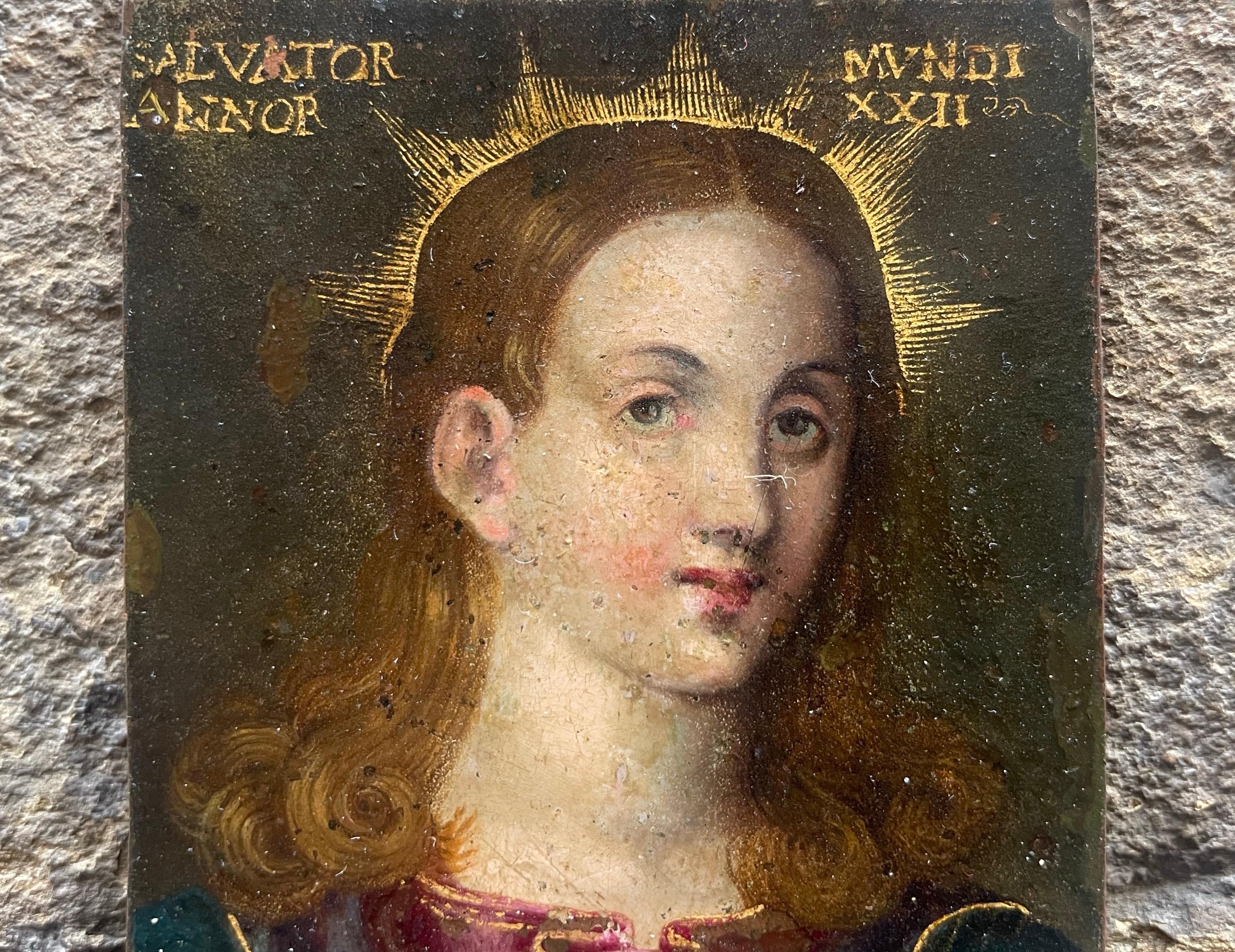 Salvator Mundi, Öl auf Kupfer, Norditalien, spätes 16. - frühes 17. Jh., 9×7 cm (Italienische Schule), Painting, von Unknown