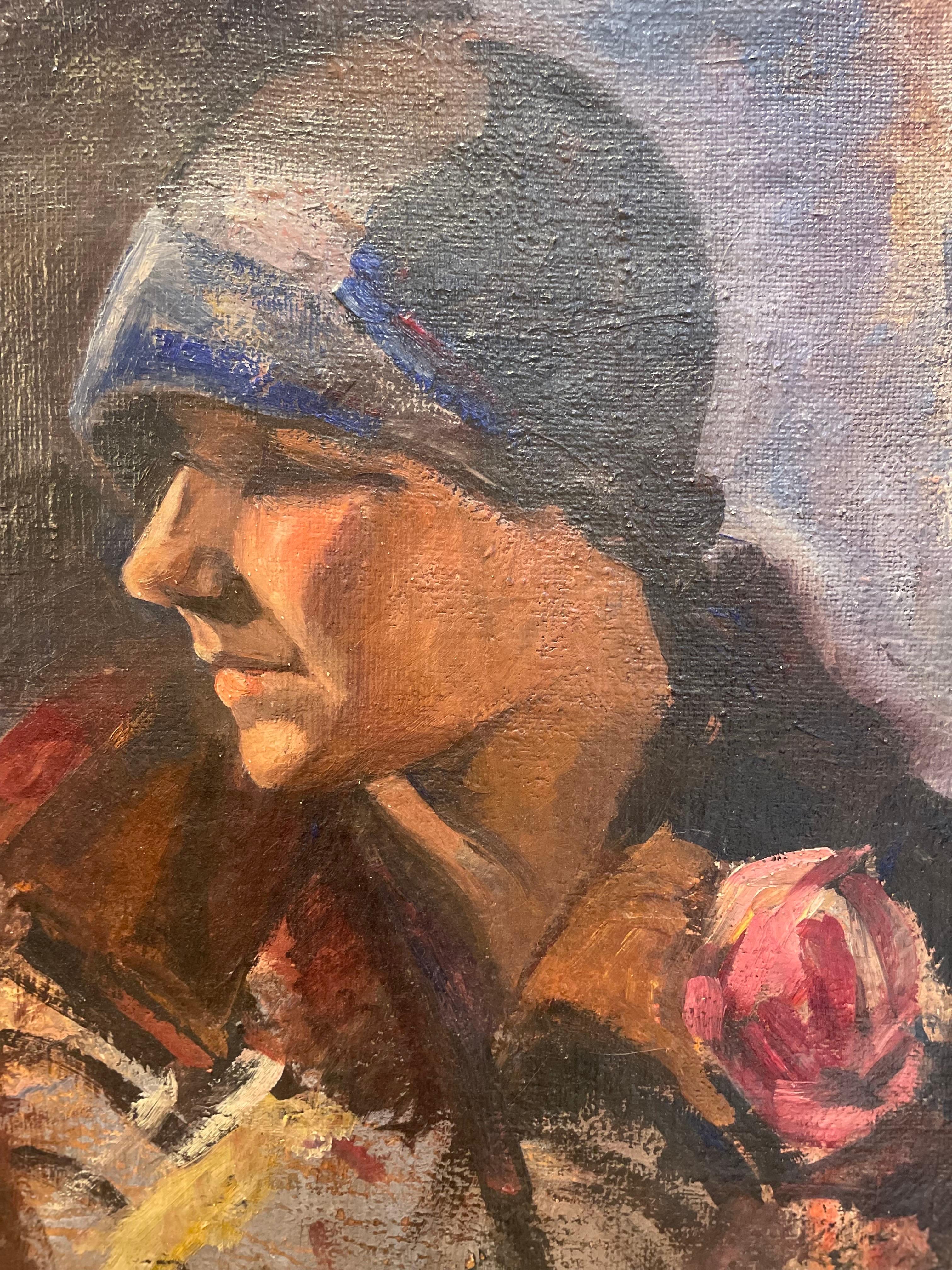 Female Torso And Portrait Of The 1920s. Double Sketch On Canvas. For Sale 11