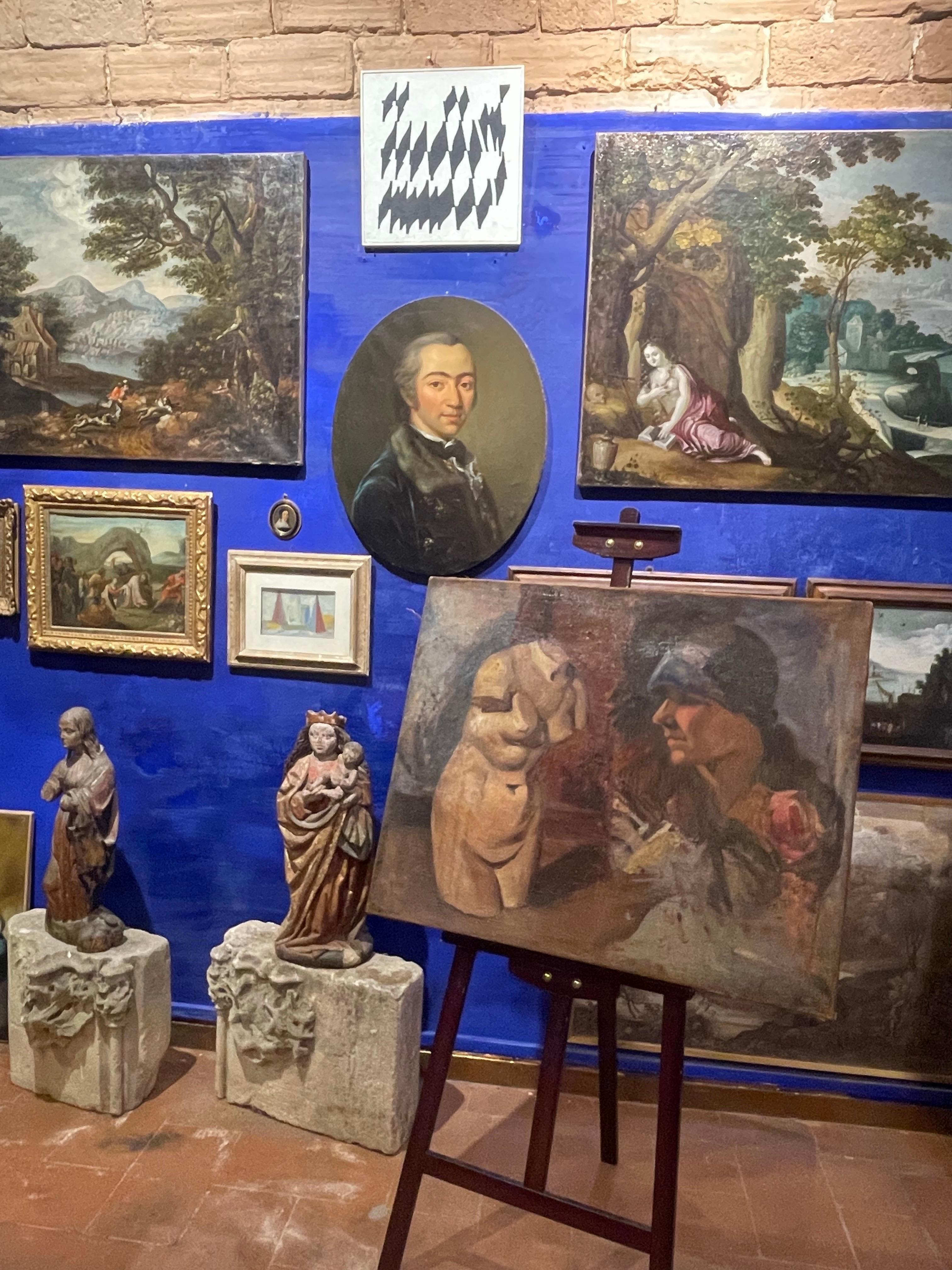 Female Torso And Portrait Of The 1920s. Double Sketch On Canvas. For Sale 12