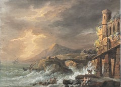 Guazzo di un naufragio durante una tempesta con rovine gotiche. Inizio del XIX secolo