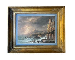 Guazzo di un naufragio durante una tempesta con rovine gotiche. Inizio del XIX secolo