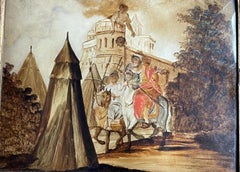 Reverse glass painting with siege scene and military encampment, 18th, Venice(?)