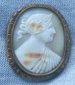 Shell Cameo with a Female Profile, Chased Metal Setting, 19th Century