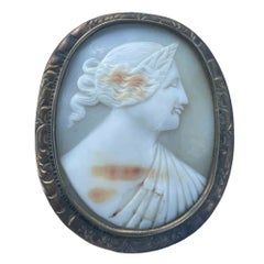 Shell Cameo with a Female Profile, Chased Metal Setting, 19th Century