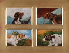 Antique 19th Century Dog Painting att. John Wheeler 4 Springer Spaniels on panel
