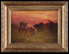 Antique oil painting on canvas of a riderless horse. Signed and dated