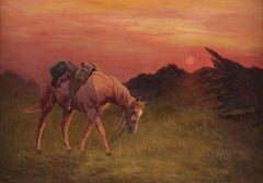 Antique oil painting on canvas of a riderless horse. Signed and dated