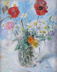 A Vase of Flowers. Antique painting by Lucien Adrion