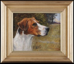 19th century antique oil painting of an English pointer dog by Godfrey Giles