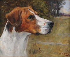 19th century antique oil painting of an English pointer dog by Godfrey Giles