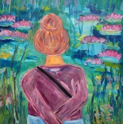Figurative Oil Painting 'I Love Water Lilies', 80x80 cm Contemporary