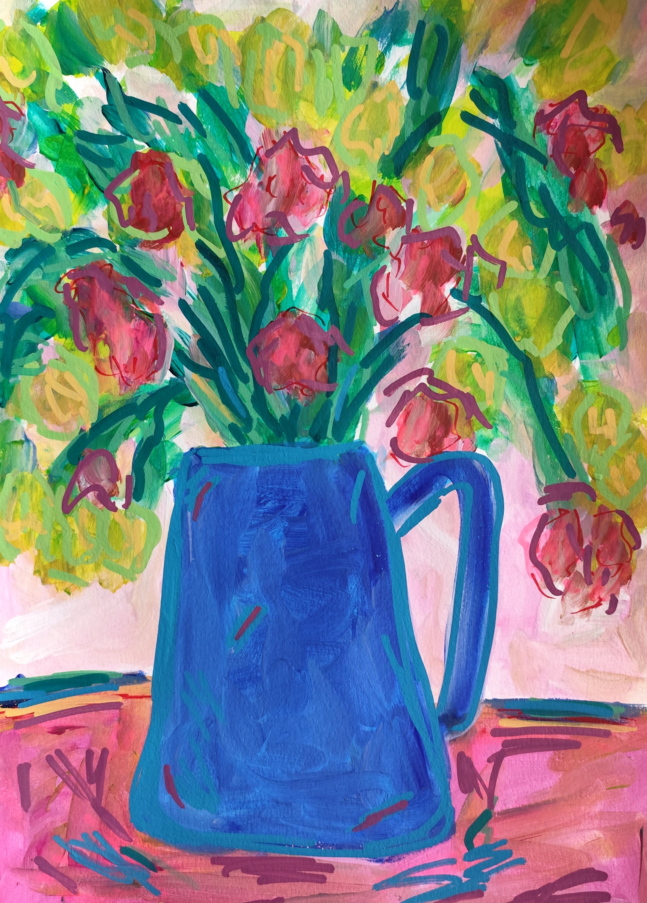 « Fleurs joyeuses » — Peinture contemporaine de nature morte florale, de style expressionniste abstrait