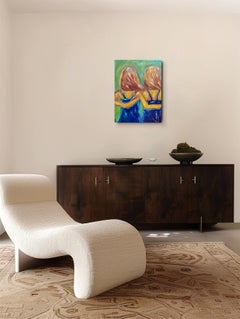 "Eternal Bond" – Dipinto a olio figurativo-espressionista contemporaneo raffigurante due donne
