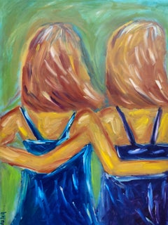 "Eternal Bond" – Dipinto a olio figurativo-espressionista contemporaneo raffigurante due donne