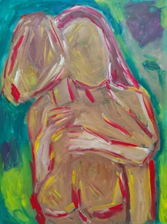 "Tender embrace" Contemporary figurative expressionist oil painting of two women