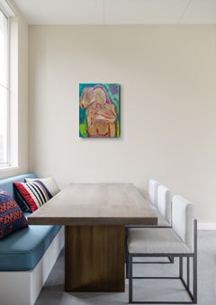 "Tender embrace" Contemporary figurative expressionist oil painting of two women