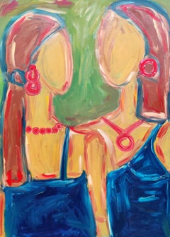 "Soul reflection" Contemporary figurative expressionist oil painting two women